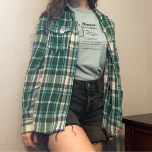 Mossimo Supply Co Plaid Long-Sleeved Button-Up Women’s Size Medium Green Blue